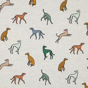 Greyhound Dogs in Light Grey Melange Cotton Jersey Fabric