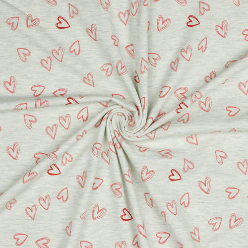 Hearts in Ecru Melange Cotton Jersey Fabric