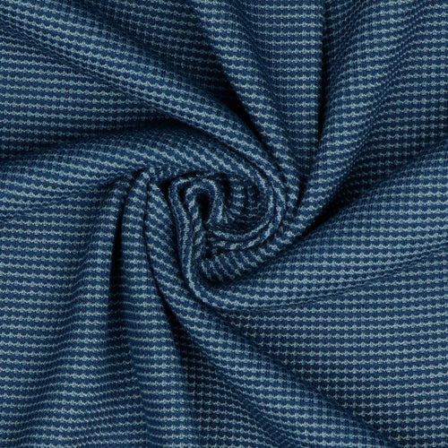 REMNANT 1.04 Metres - Knitted Cotton Waffle Fabric in Blue
