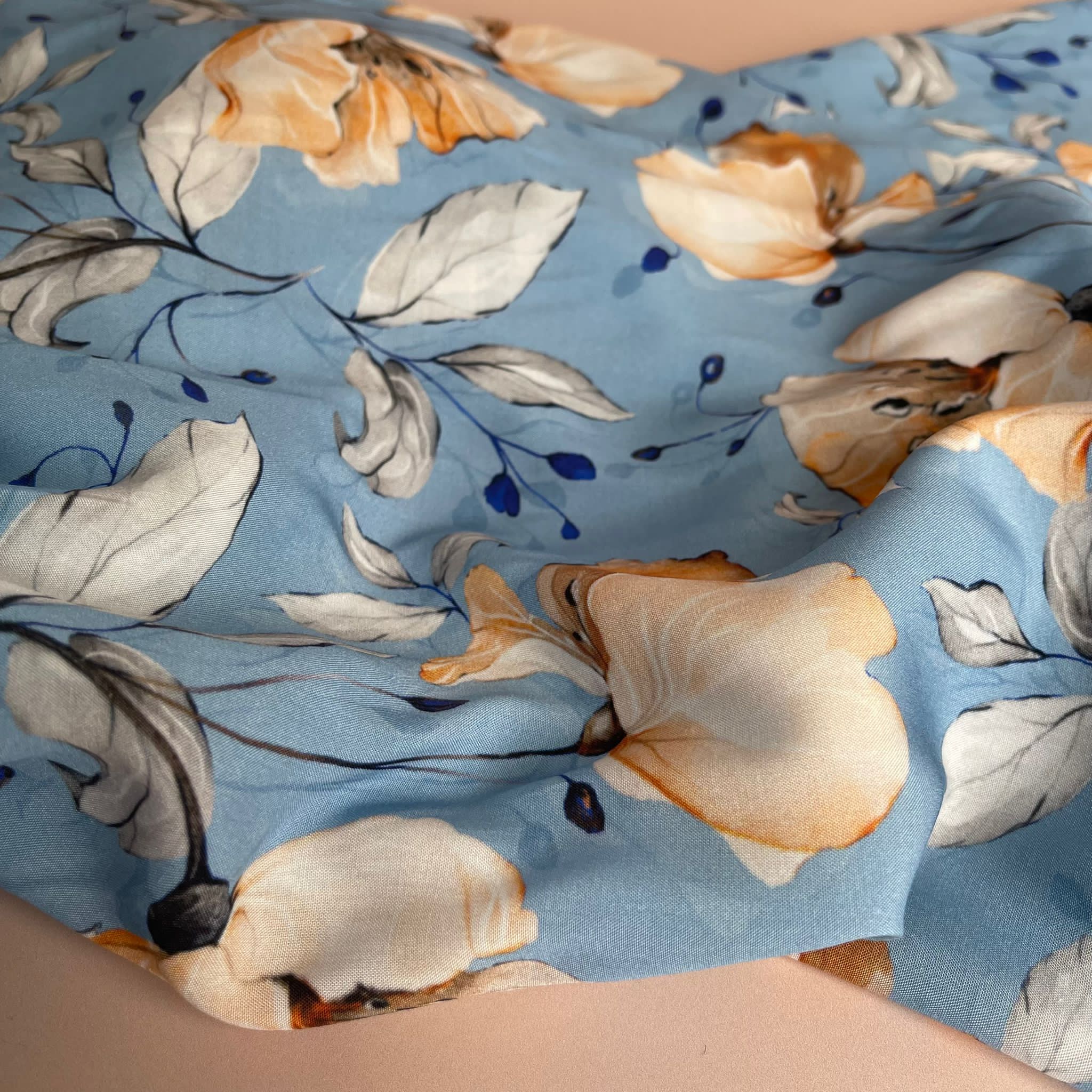 Pastel Poppy Light Blue Viscose / Rayon Fabric