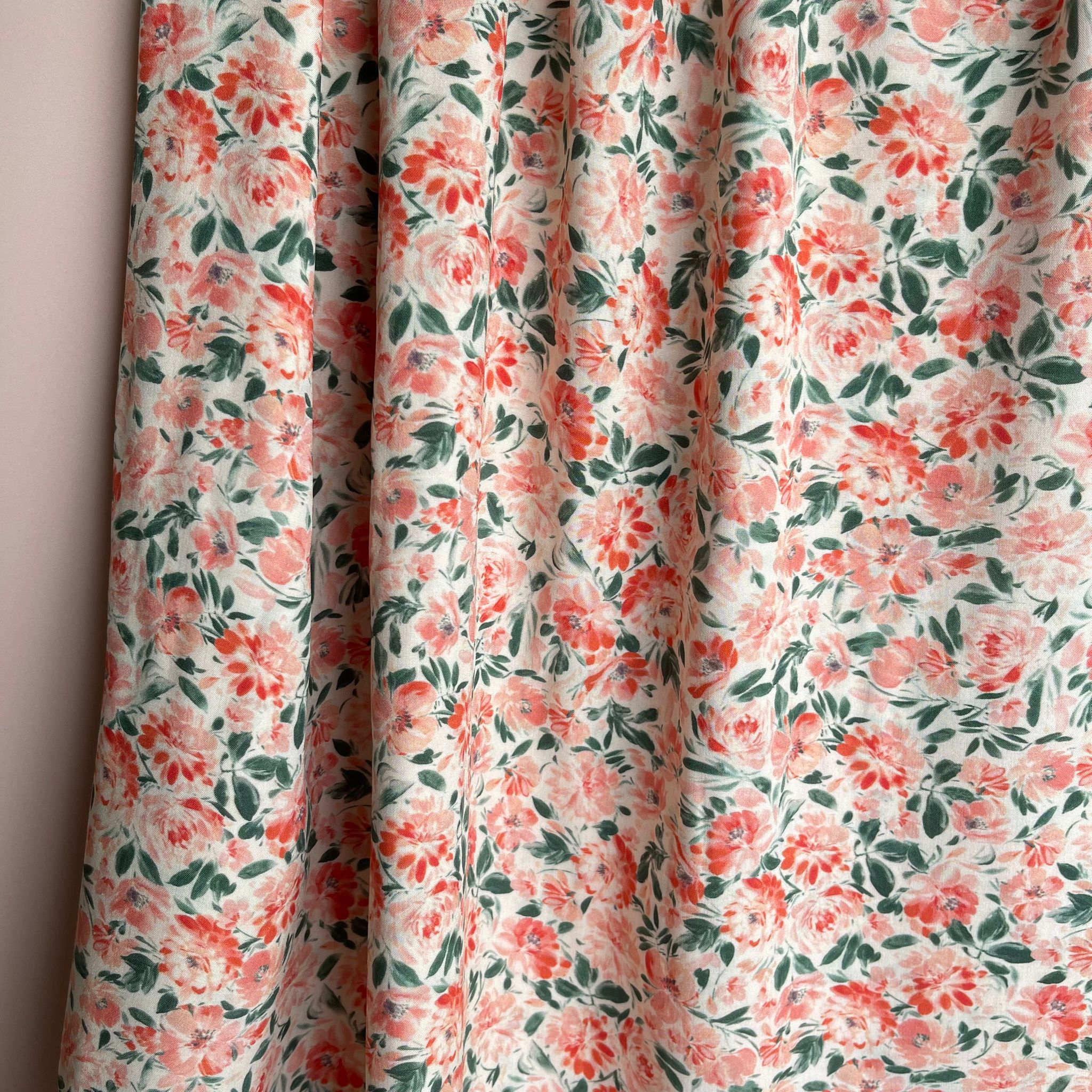 REMNANT 2.79 Metres - Peach Blooms Viscose Fabric