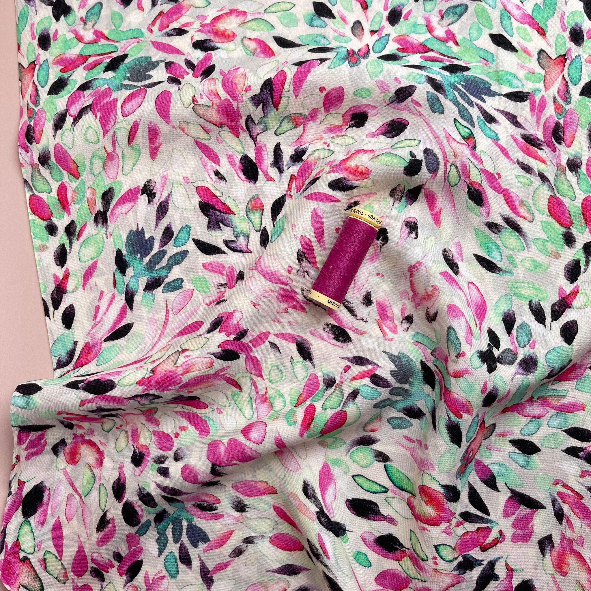 Falling Petals in Fuchsia Pink Viscose Fabric