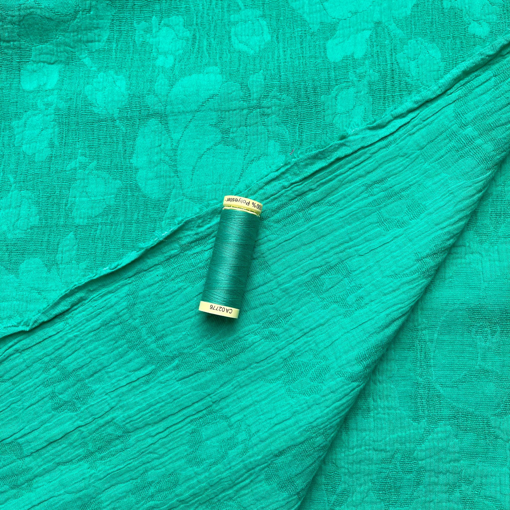 Peonies Emerald Green Cotton Linen Jacquard Fabric