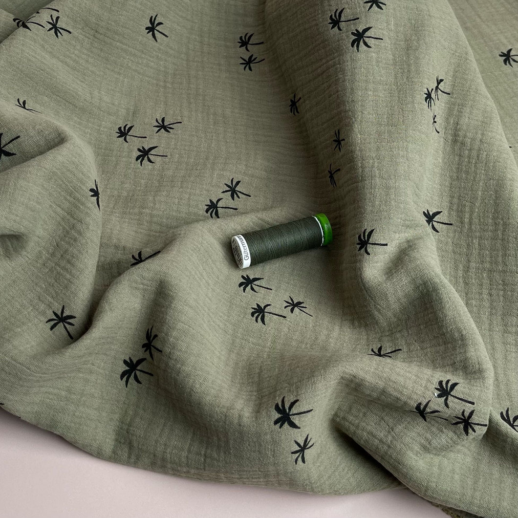 Palm Tree Khaki Cotton Double Gauze