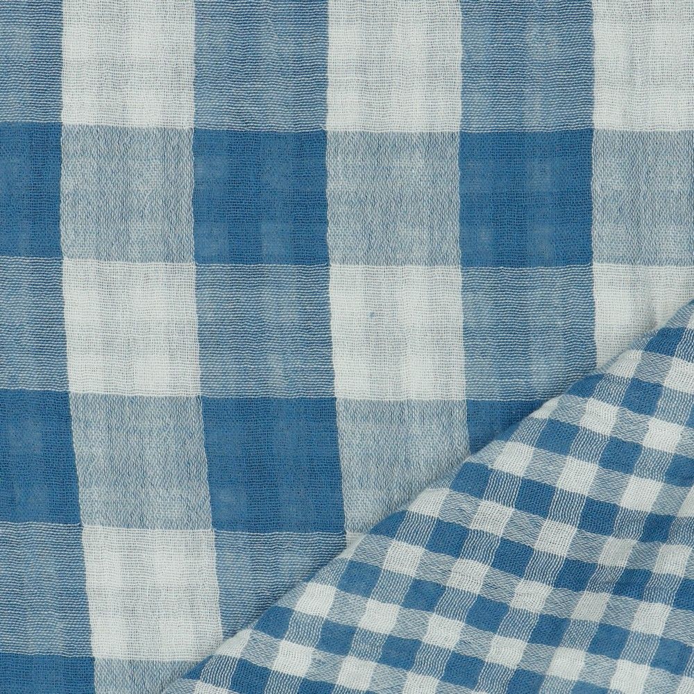 Reversible Gingham Cotton Double Gauze in Blue
