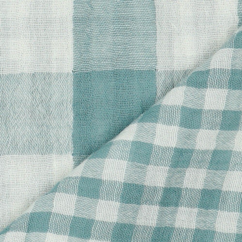 Reversible Gingham Cotton Double Gauze in Mineral Blue
