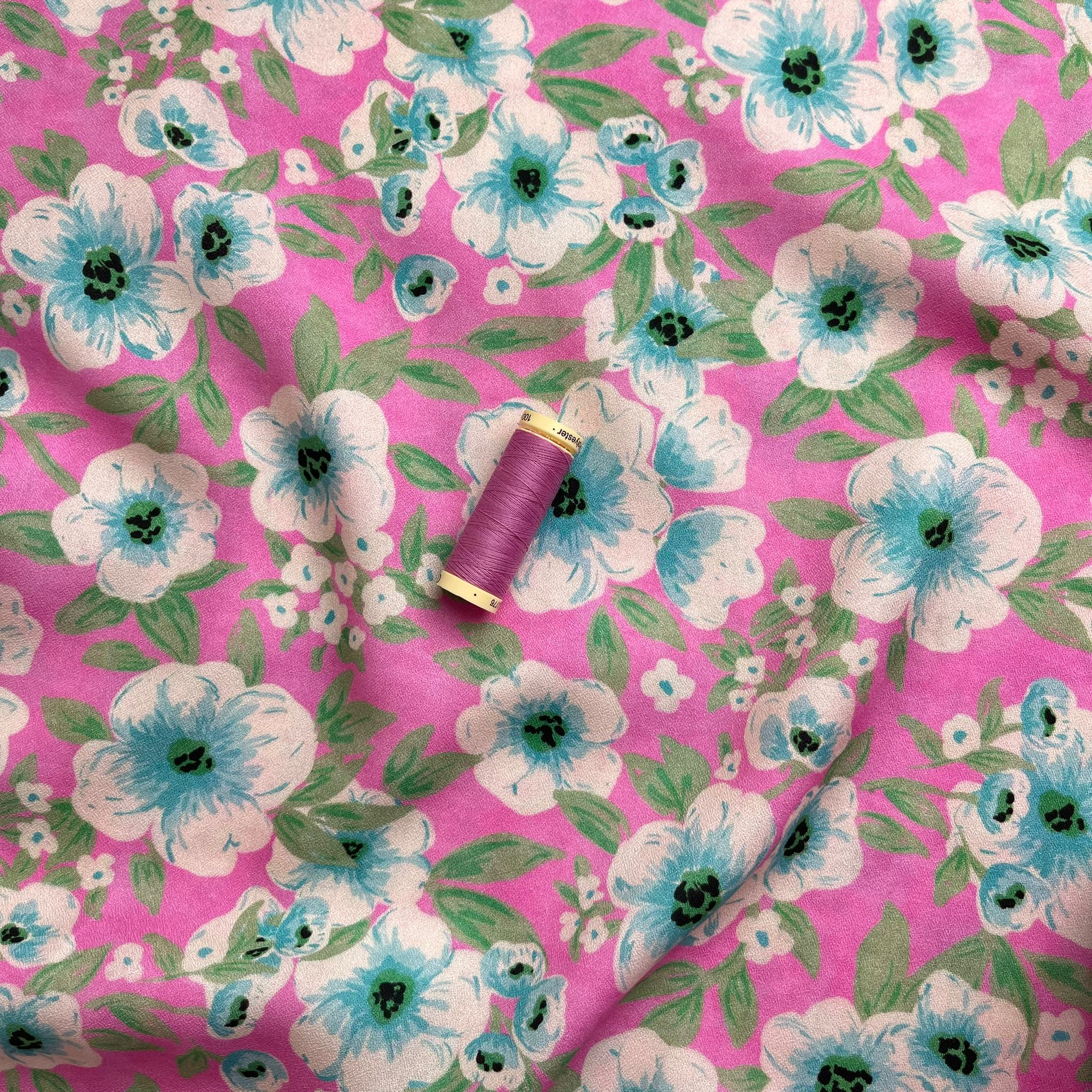 Candy Pink Blooms Soft Viscose Crepe