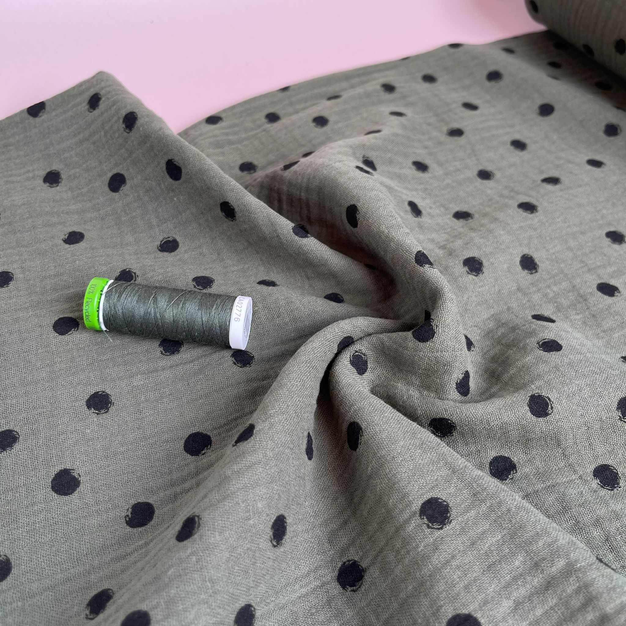 Irregular Dots Khaki Green Double Gauze