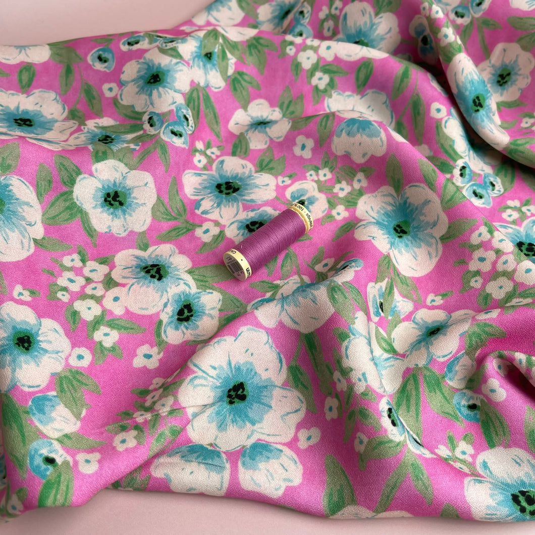 Candy Pink Blooms Soft Viscose Crepe