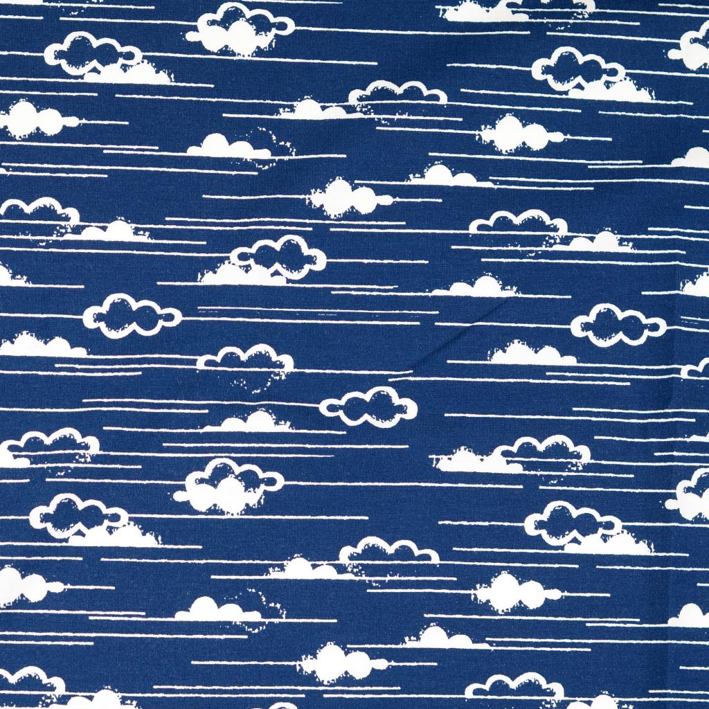 Cloudy Sea Navy Organic Cotton Jersey Fabric