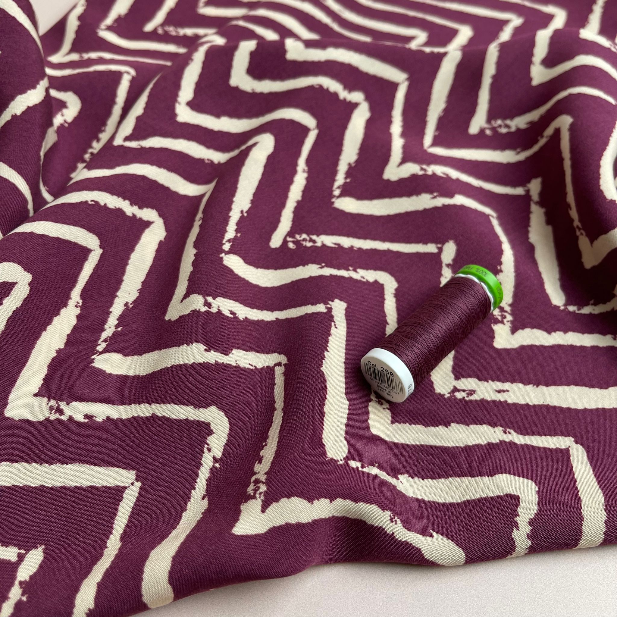 Deep Purple ZigZag Viscose Fabric
