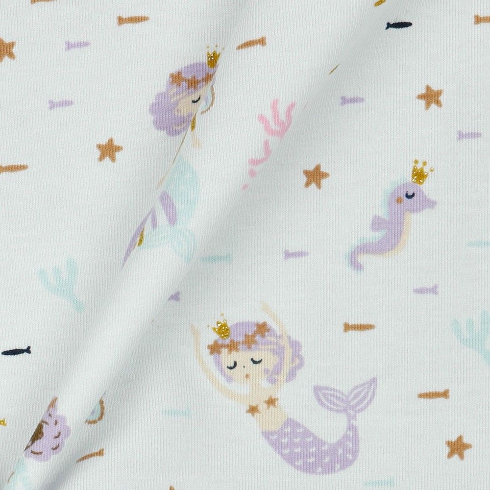 Mermaids with Glitter in White Cotton Jersey