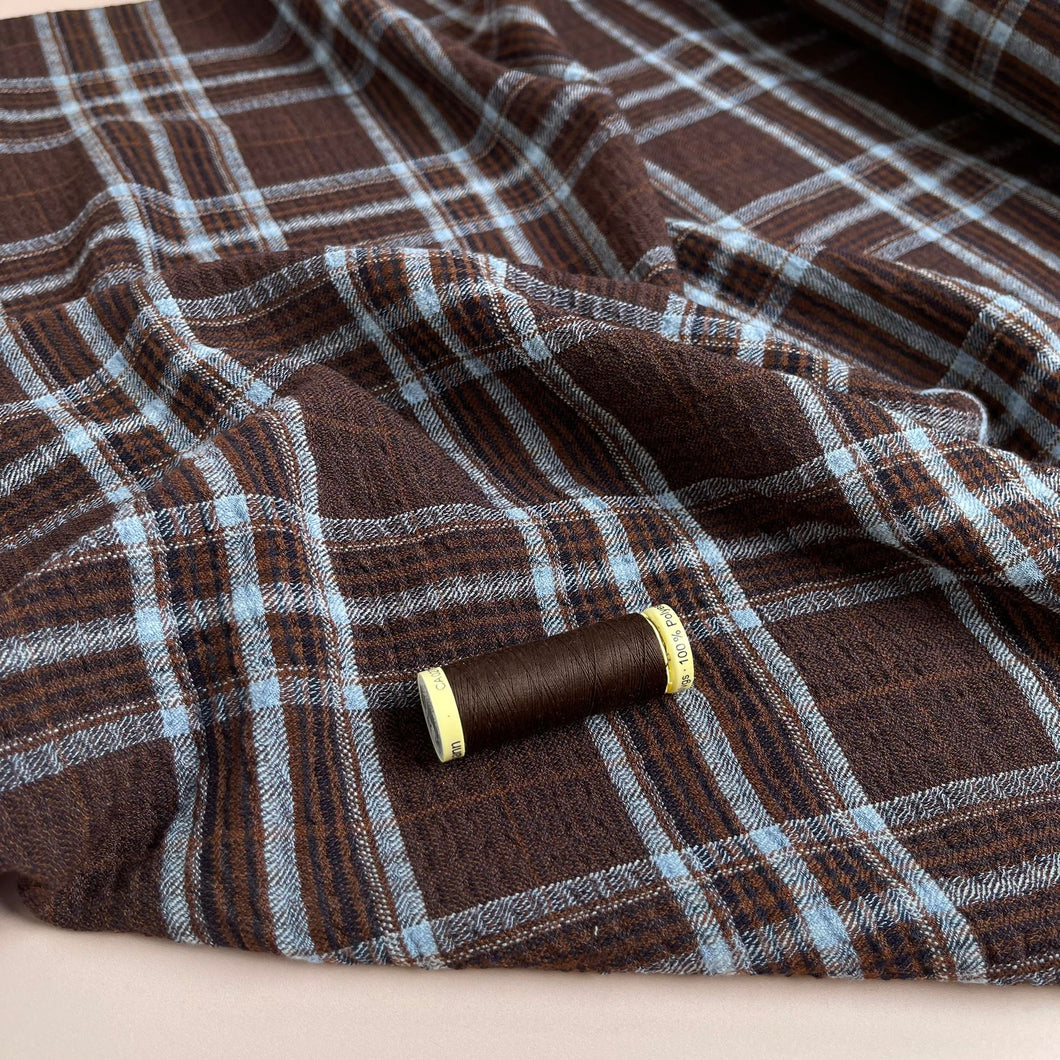 REMNANT 2.72 Metres - Washed Textured Checks in Brown