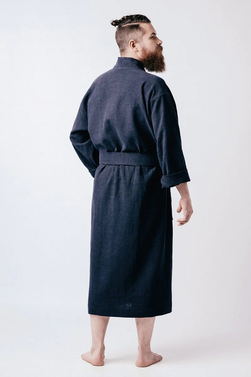 Sewing Kit - LAHJA Unisex Dressing Gown in Navy Soft Velvet Terry Towelling