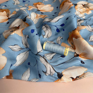 Pastel Poppy Light Blue Viscose / Rayon Fabric