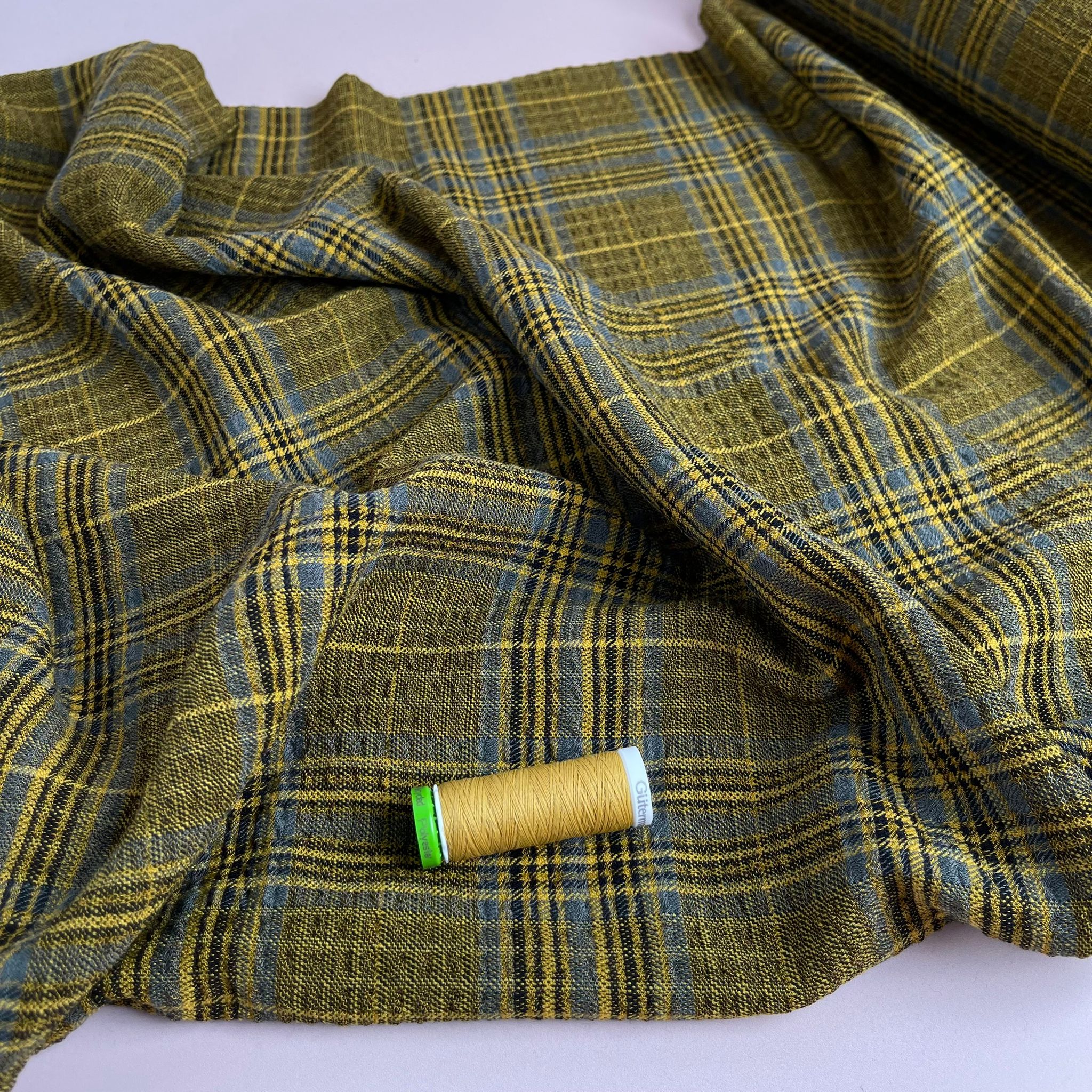 Washed Textured Wide Checks in Ochre