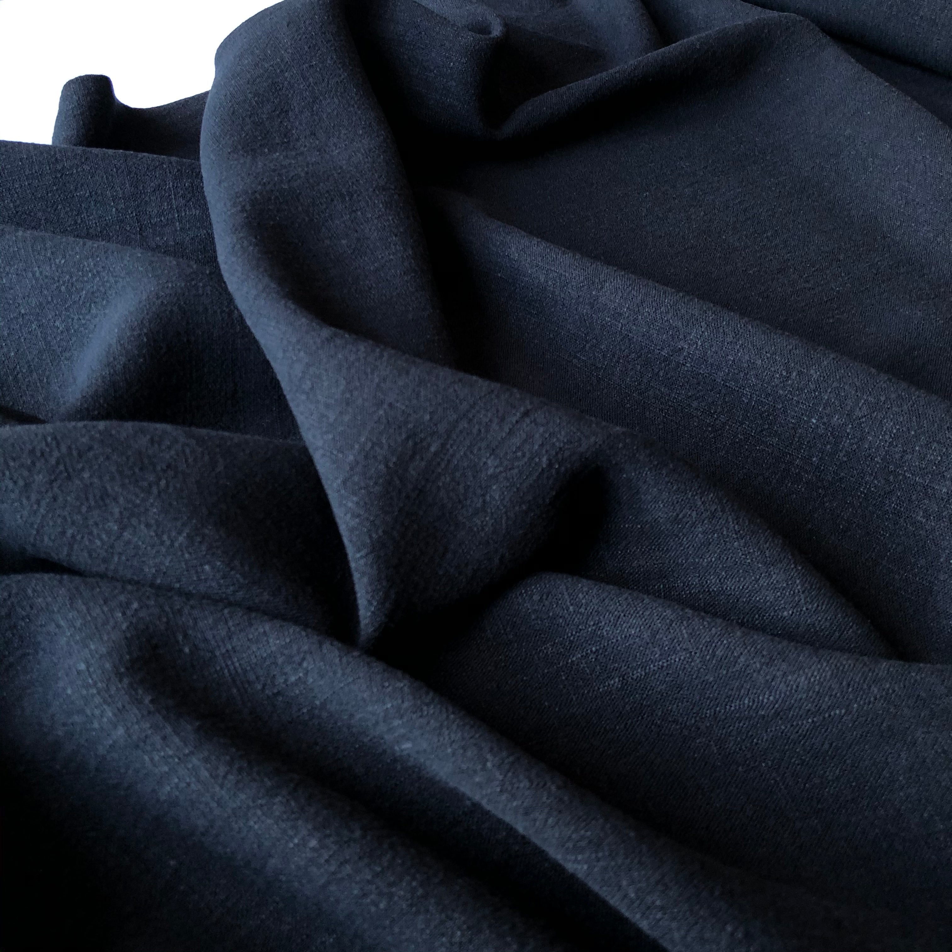 Flow Black Viscose Linen Blend Dress Fabric