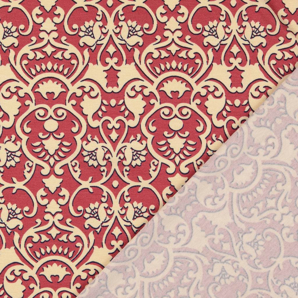 Floral Ornament in Red Viscose Jersey Fabric