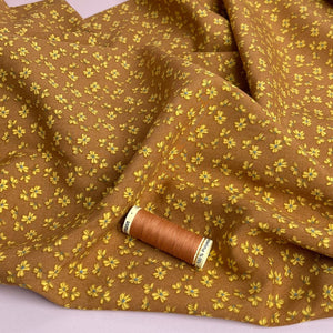 Ditsy Clover on Mustard Viscose Poplin Fabric