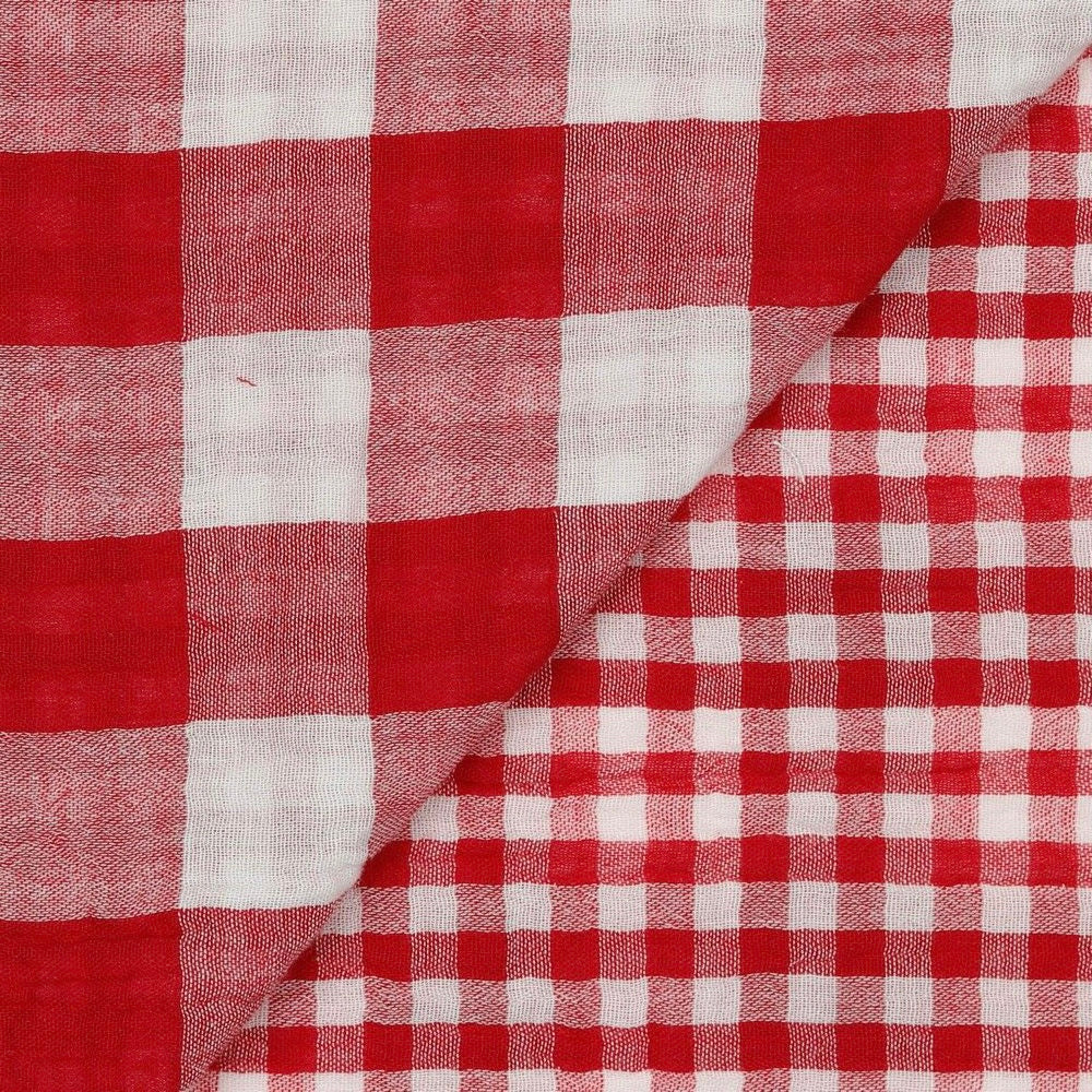 Reversible Gingham Cotton Double Gauze in Red