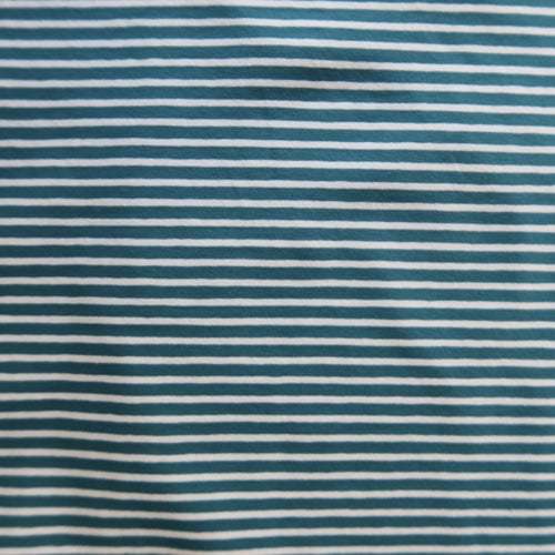 Teal with White Small Stripe Cotton Jersey Fabric