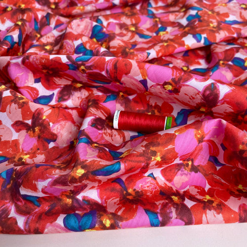 Watercolour Red Flowers Cotton Lawn Fabric