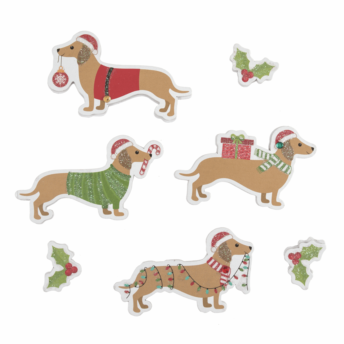Festive Sausage Dog Stickers - for cards, gift bags or table scatter decorations