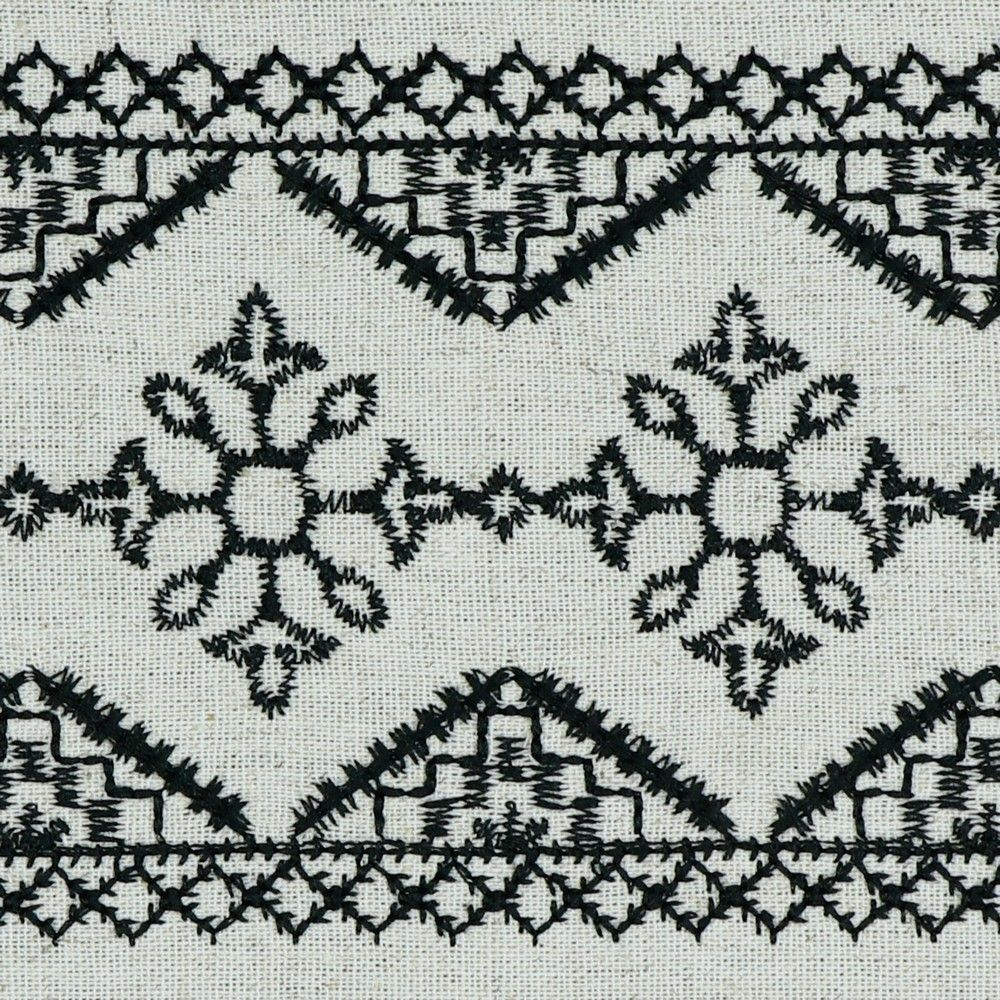 REMNANT 0.73 Metre - Border Embroidered Linen Viscose Blend Fabric.