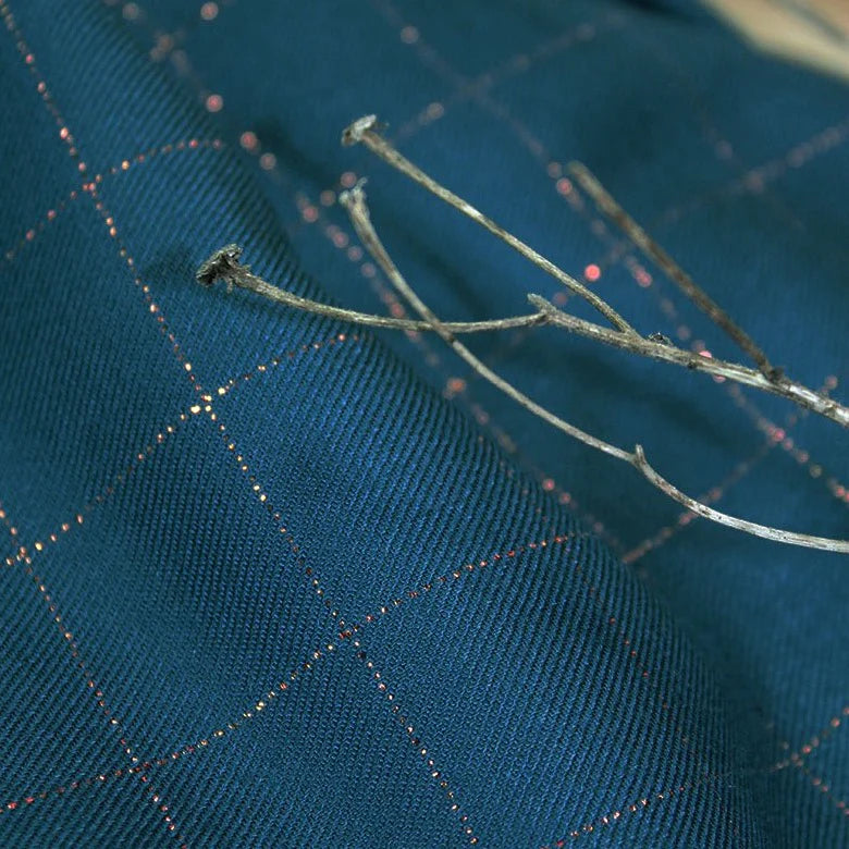 Sewing Kit - Marnie Blouse and Mini Dress in Checked Petrol Blue Viscose Twill