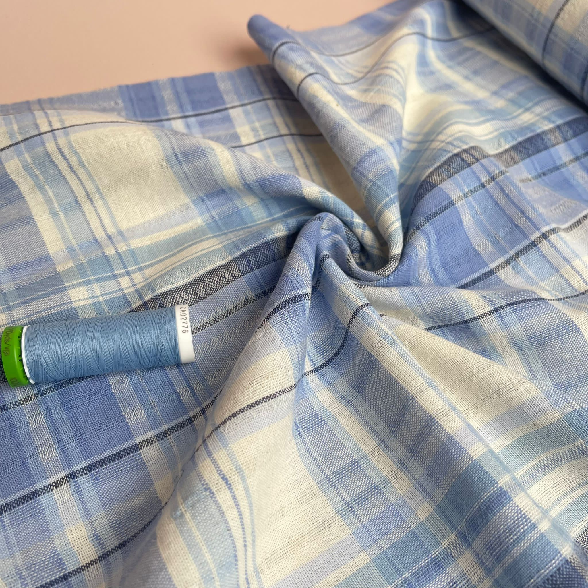 Yarn Dyed Blue Checked Cotton Fabric
