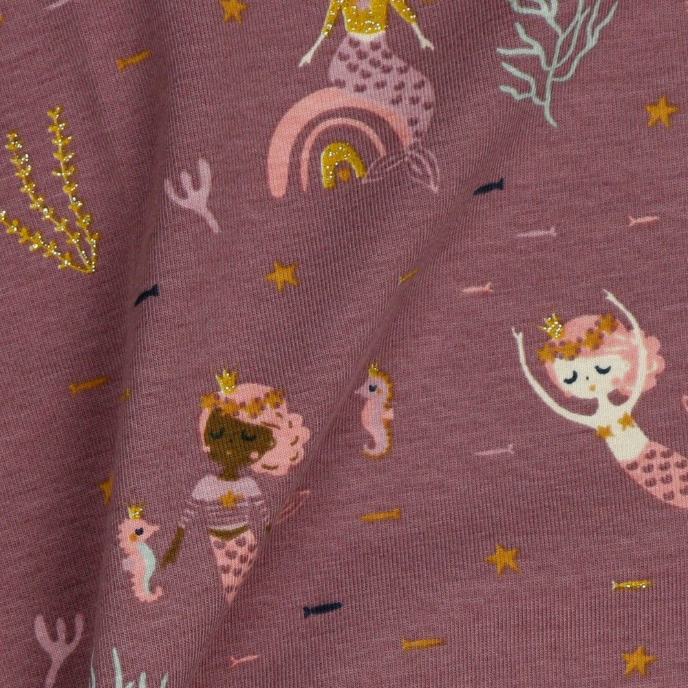 Mermaids with Glitter in Old Mauve Cotton Jersey