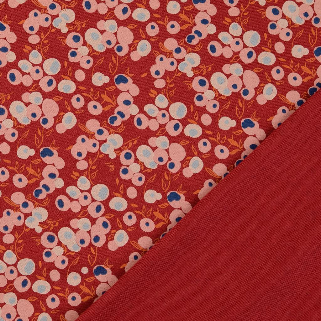 REMNANT 0.45 Metre - Berries Cotton Modal French Terry in Red