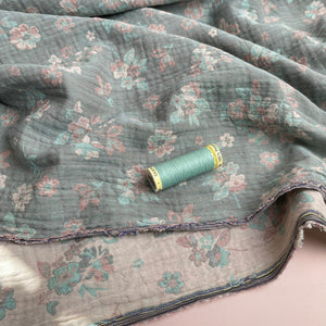 Floral Jacquard Sage Green Cotton Double Gauze