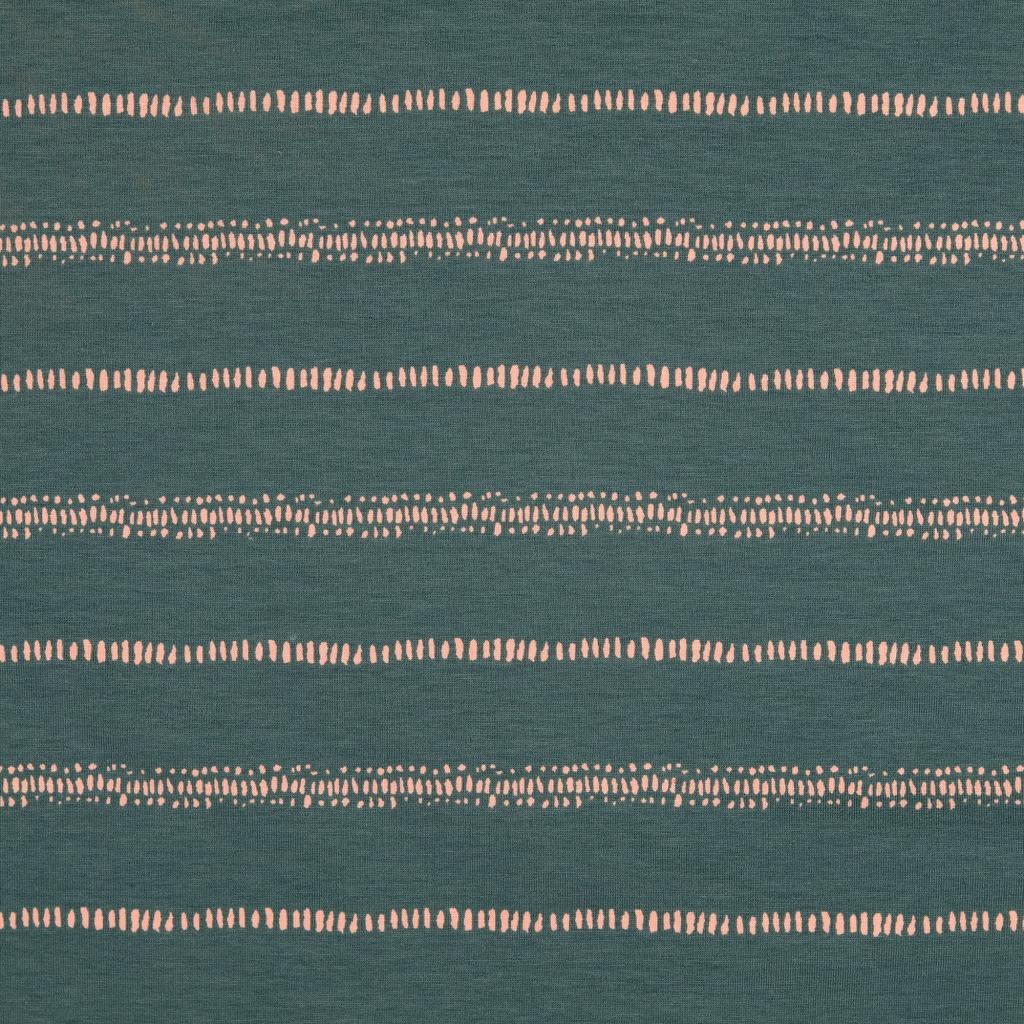 REMNANT 1.9 Metres - Broken Lines on Mallard Green Cotton French Terry Fabric