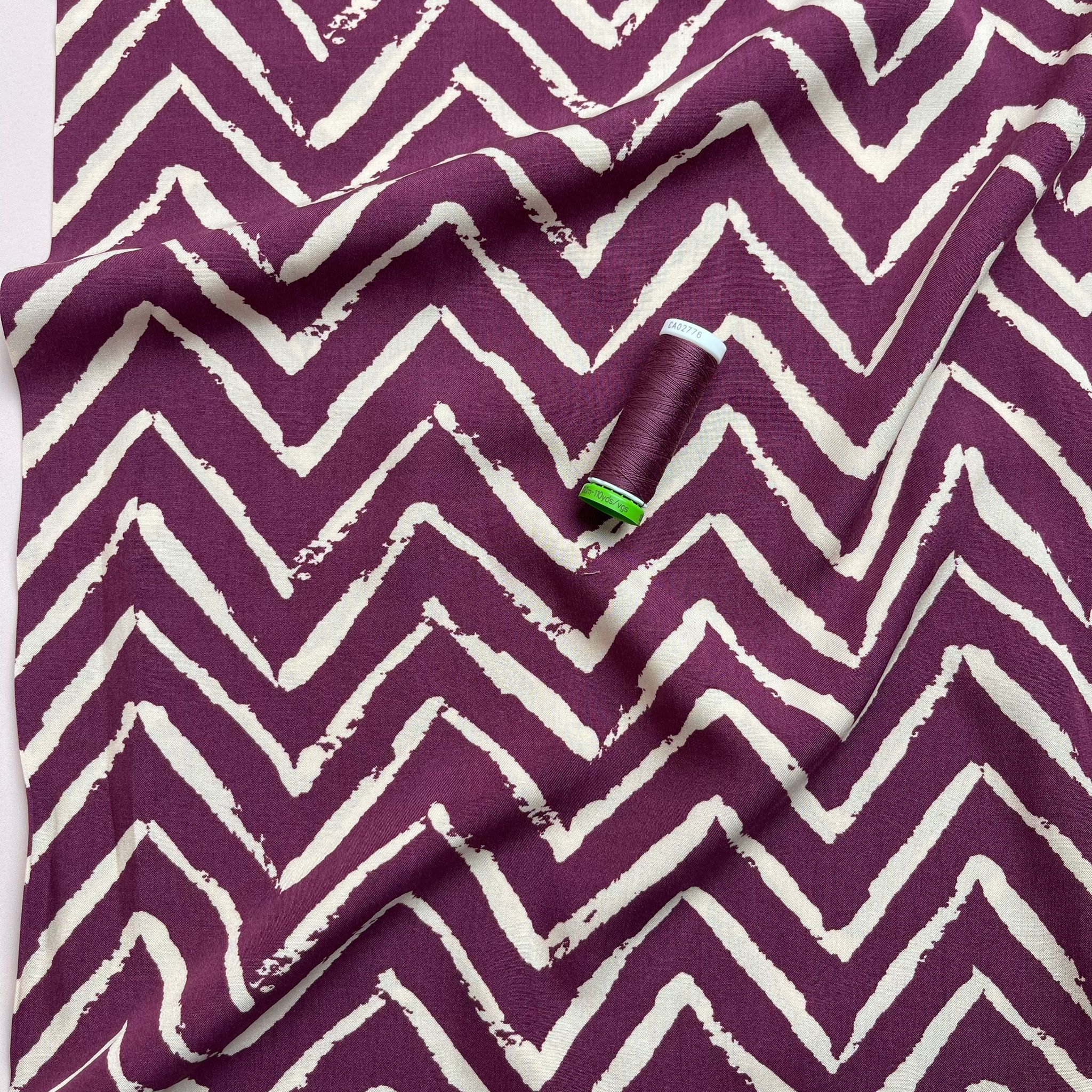 Deep Purple ZigZag Viscose Fabric