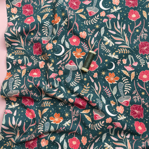 Ditsy Florals, Pink, Orange, Teal, Navy Sweatpants by Megan Morris