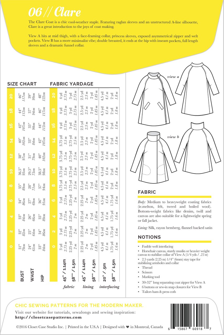 Closet Core - Clare Coat Sewing Pattern
