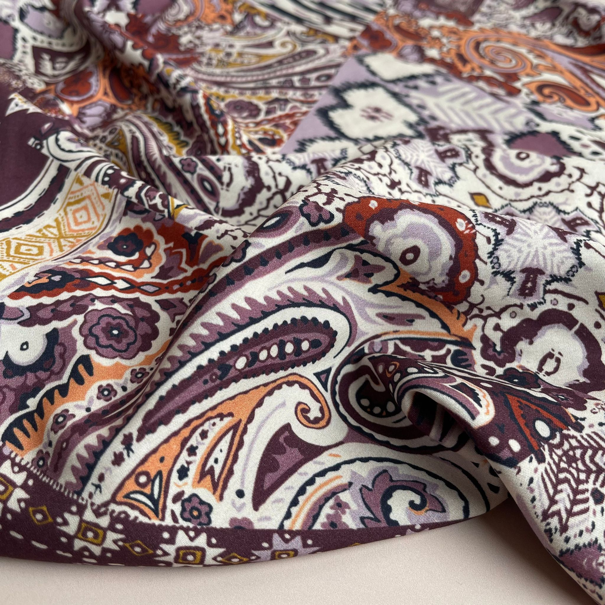 Bohemian Tiles Purple Viscose / Rayon Fabric