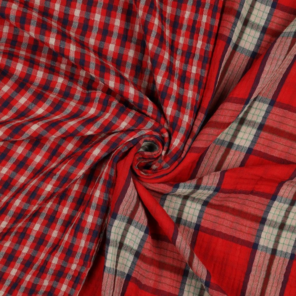 Reversible Red Checked Cotton Double Gauze
