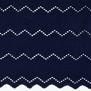 Scalloped Border Embroidered Cotton Double Gauze in Navy