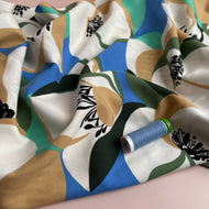 REMNANT 0.65 Metre - Graphic Abstract Poppy Green Stretch Viscose Poplin Fabric