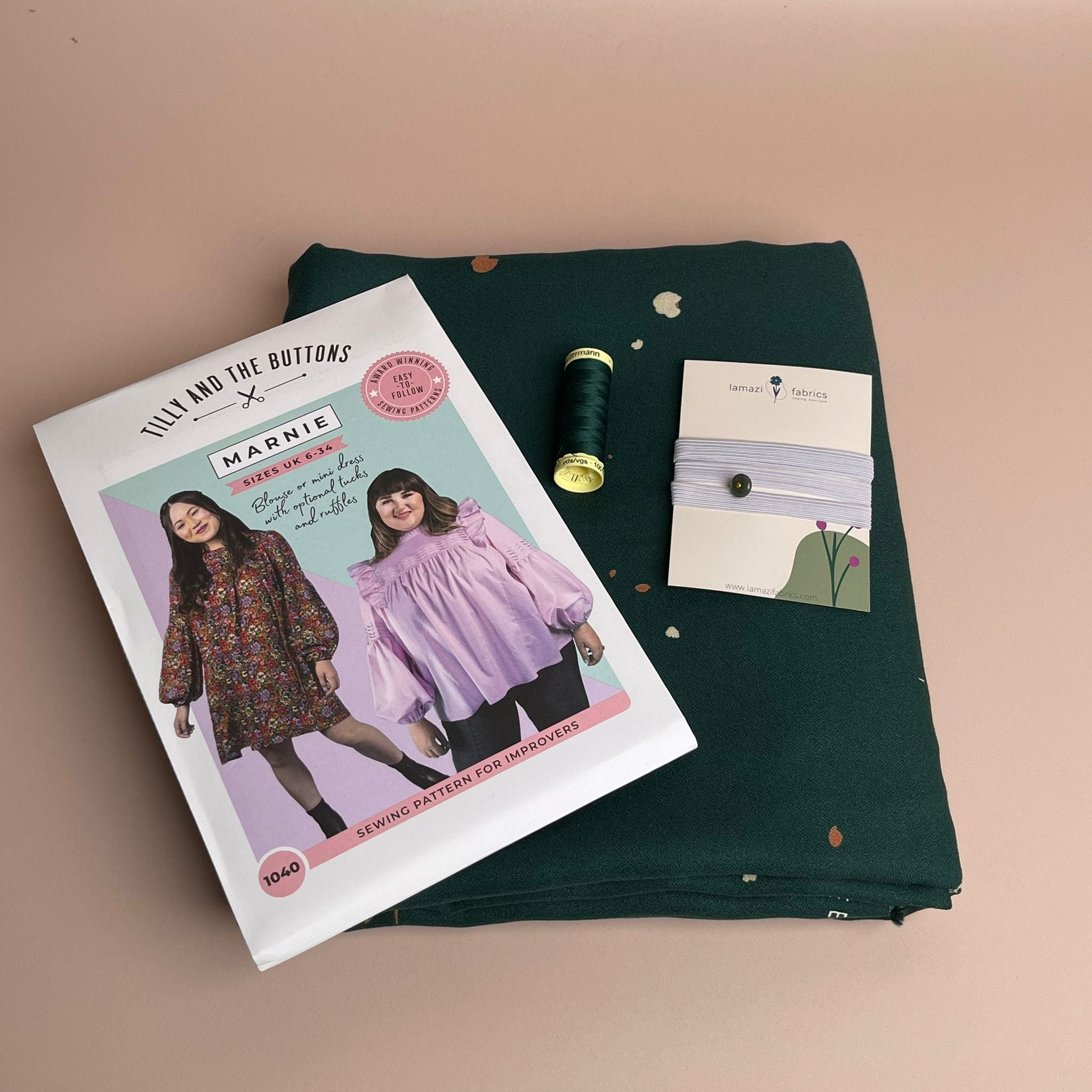 Sewing Kit - Marnie Blouse and Mini Dress in Windy Pine Green Viscose Crepe