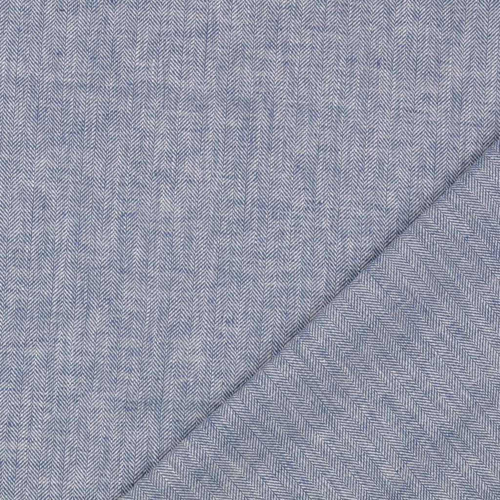 REMNANT 1.29 Metres - Chevron Blue Linen Cotton Twill