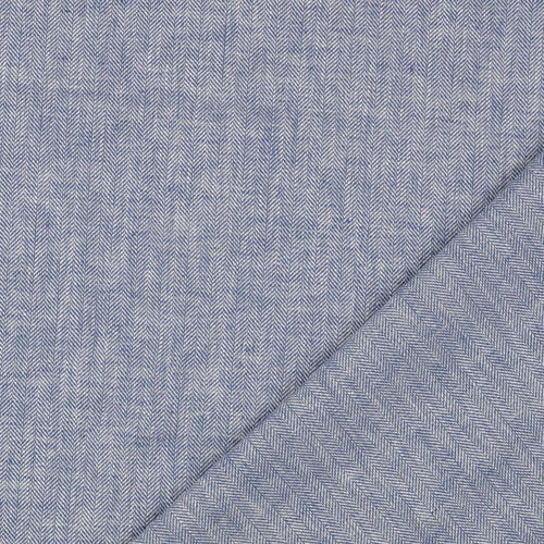 Chevron Blue Linen Cotton Twill