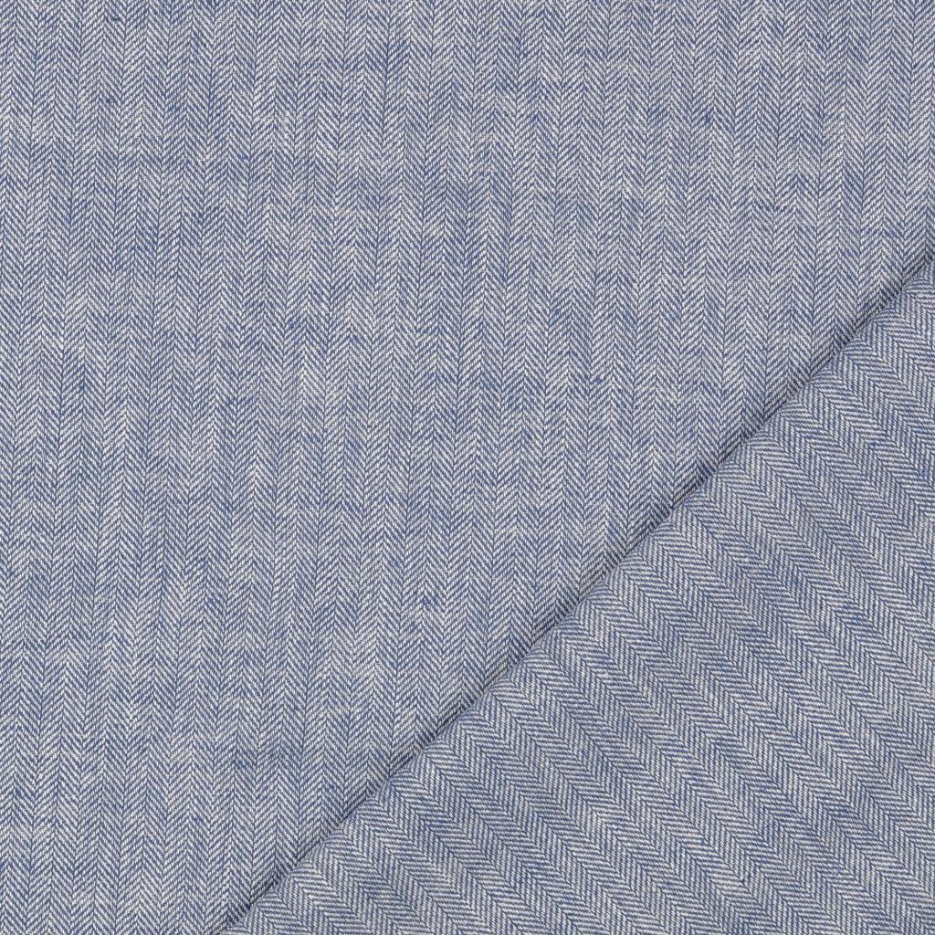 Chevron Blue Linen Cotton Twill