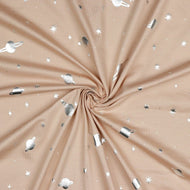 Silver Planets on Rose Cotton Jersey Fabric