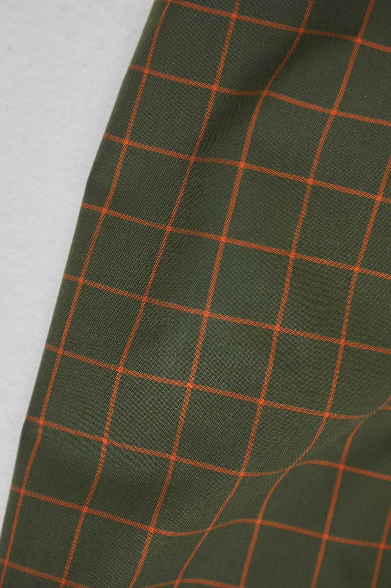Organic Cotton Oxford Grid - Green Khaki / Pumpkin