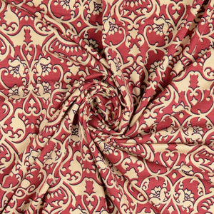 Floral Ornament in Red Viscose Jersey Fabric