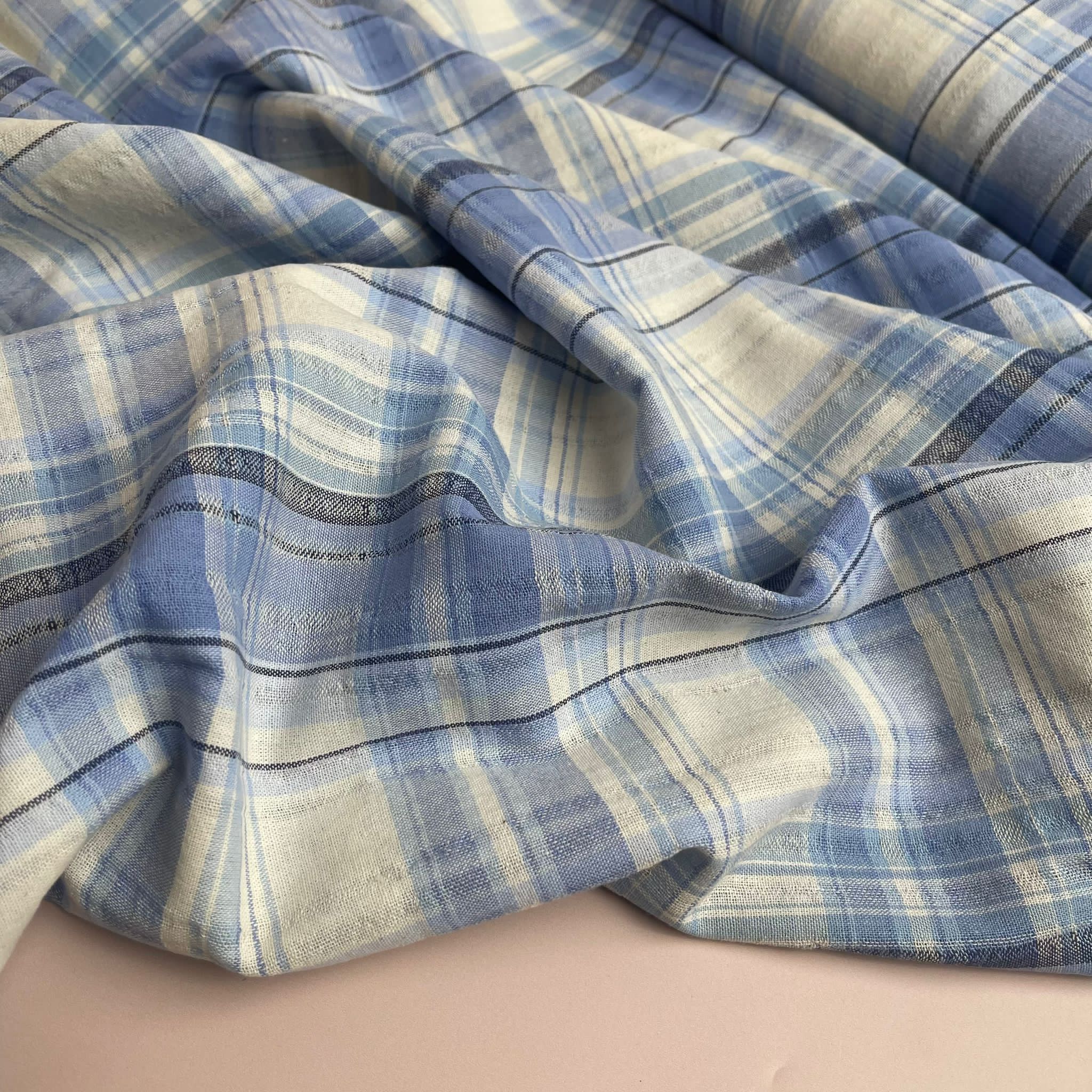 Yarn Dyed Blue Checked Cotton Fabric