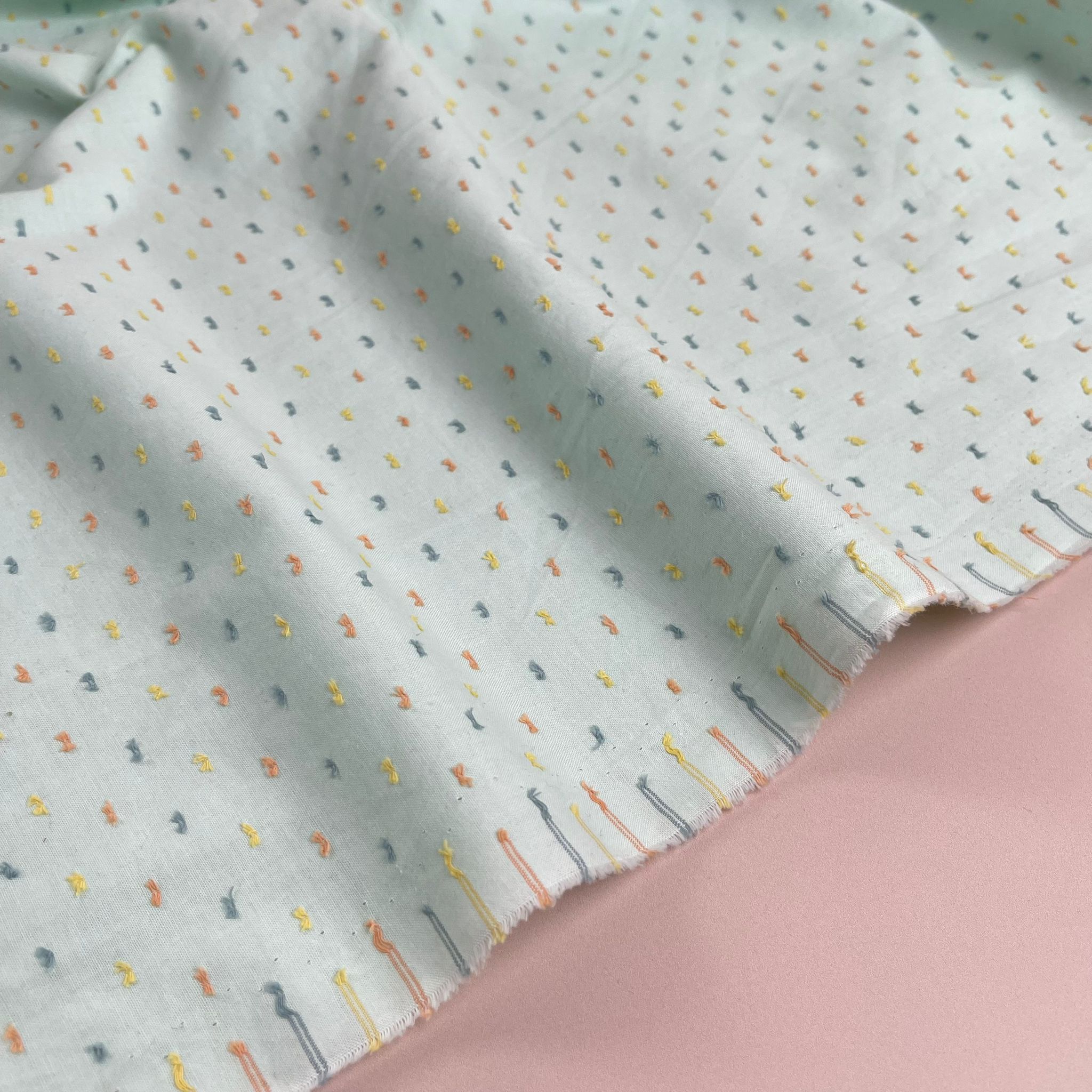 Dotty Mint Embroidered Cotton Fabric